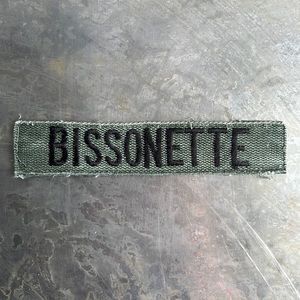 BISSONETTE Embroidered Vintage ‘Army Green’ Military name tape patch BISSONETTE